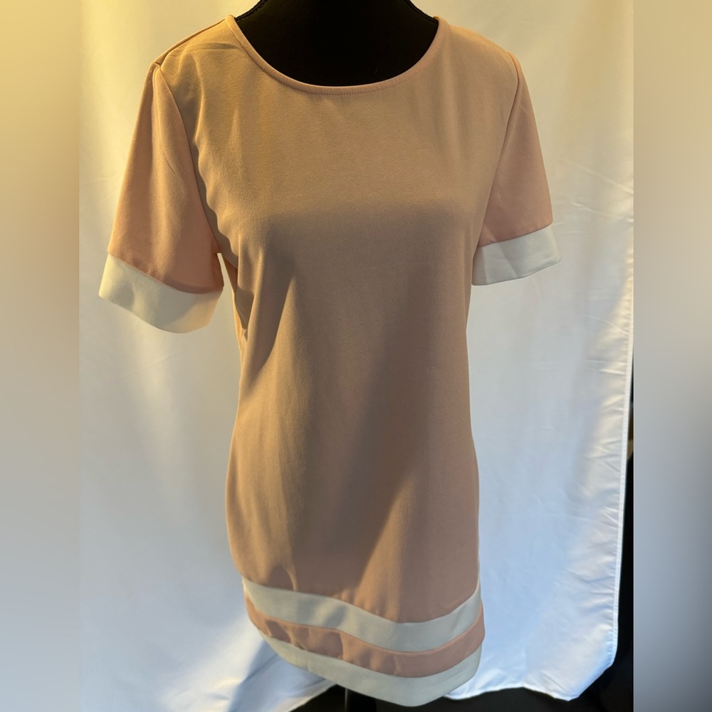 SHEIN pink and white polyester midi dress